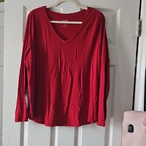 Terra & Sky Red V-Neck Long Sleeve Tee